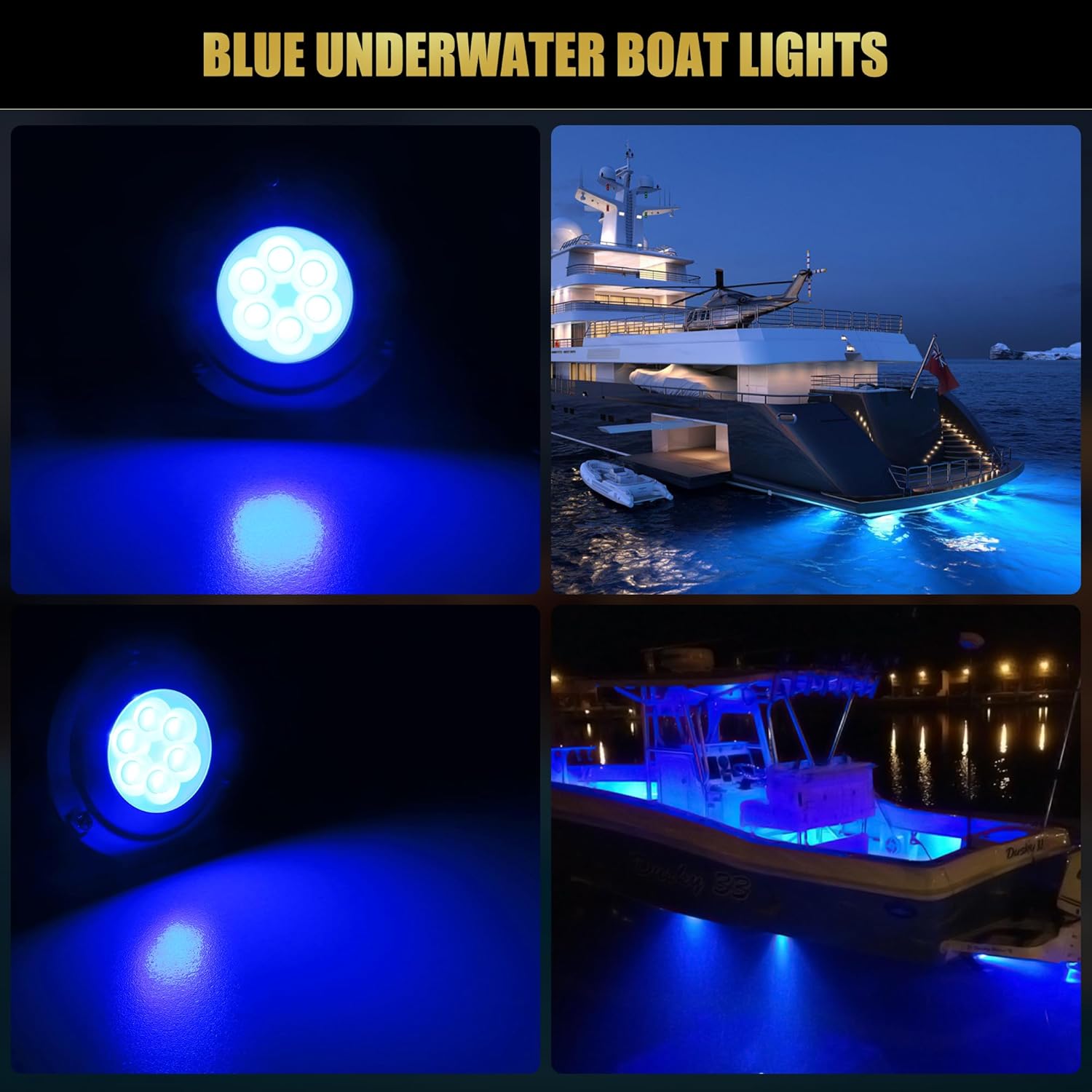 Goldlife 6,000LM Marine Underwater LED Light for Boat, B4-3 Blue, 4.3" 60W DC10-30V 6LED, Dimmable Color-Changing IP68 Submersible Boat Yacht Transom Pontoon Sailboat Light Surface Mount 316 Stainless