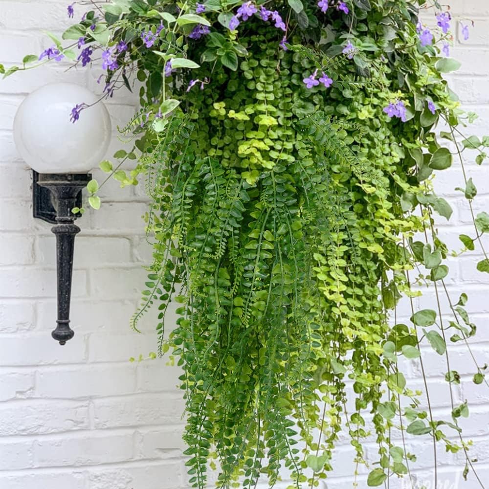 Artificial Hanging Plants 2pack Fake Hanging Ferns Plant Faux Fake Ivy Boston Fern Hanging Plant Outdoor UV Resistant Plastic Plants