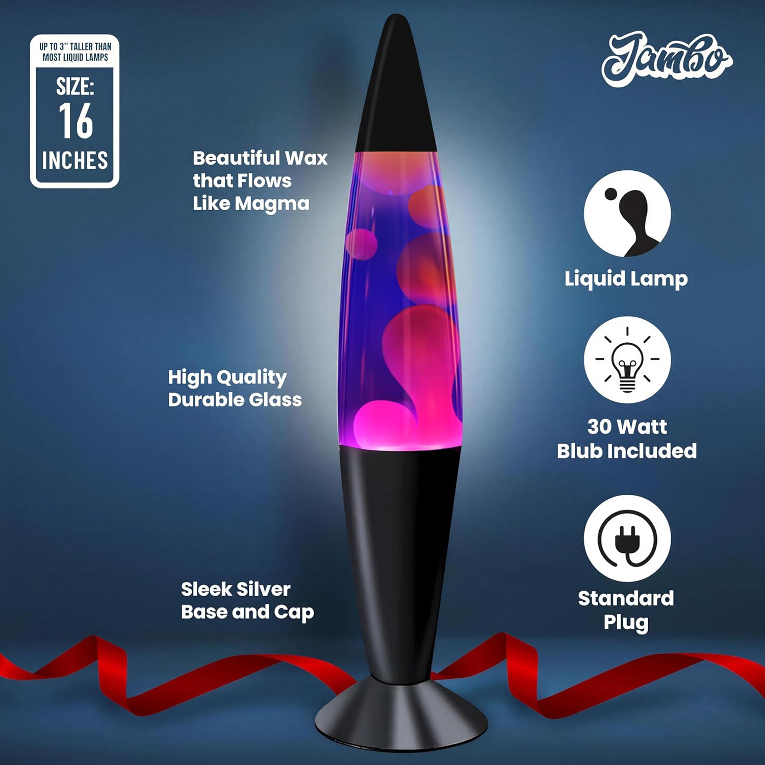 JAMBO 16" Beautiful Lamp- Blue with Purple Wax, Relaxing Liquid Lamp for Living Room Office Bedroom Adults Teens Kids, Magma Light, Night Light Nightlight, Home Decor