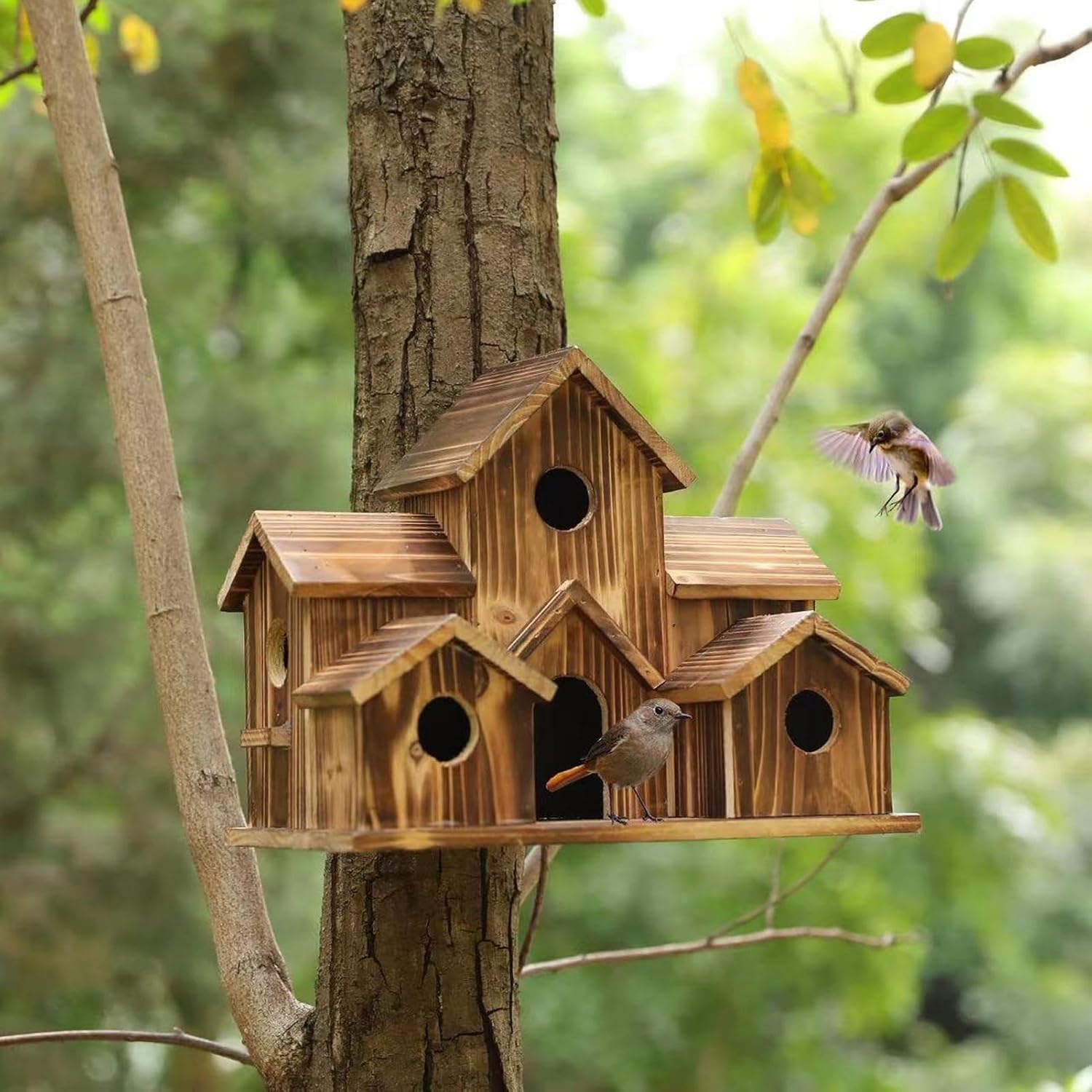 Wooden Bird Houses - Large Rustic Wood Pet Cottage, Garden Birdhouse with Nesting Box Design, Bird Shelter, Outdoor Decor with Sturdy Construction, Safe Haven for Birds in Yard, Lawn, Porch, and Patio