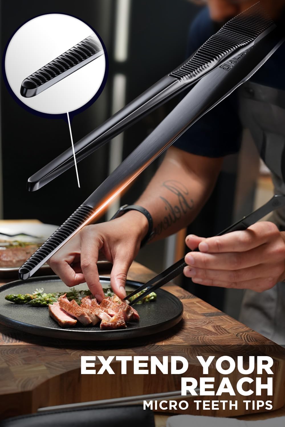 DALSTRONG Chef Tweezers Professional Kitchen Tongs- 12" high-precision Tweezer Tongs for Cooking - Stainless Steel Black w/vTitanium Coating -BBQ, Plating, Multi-use