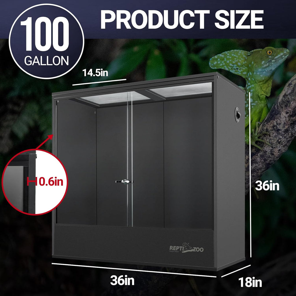 REPTIZOO 100 Gallon PVC Reptile Tank, 36x18x36 inch Extra Tall Large Reptile Enclosure, Chameleon Frog Gecko Lizard Arboreal Terrarium with Sliding Door & Screen Ventilation