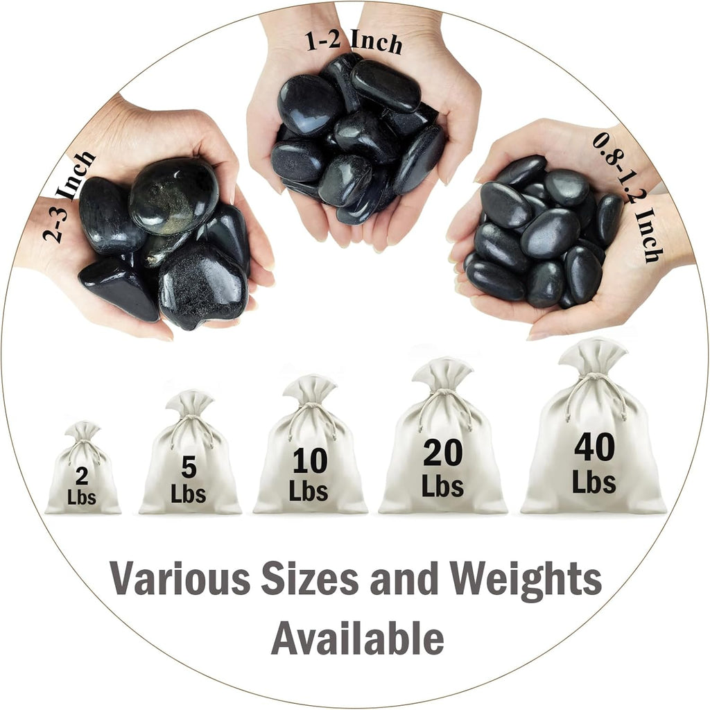 20 lbs Large Black River Rocks for Garden, 2-3 inch Polished Pebbles for Plants. Decorative Stones for Planters Landscaping Vase Aquarium and Fish Tank