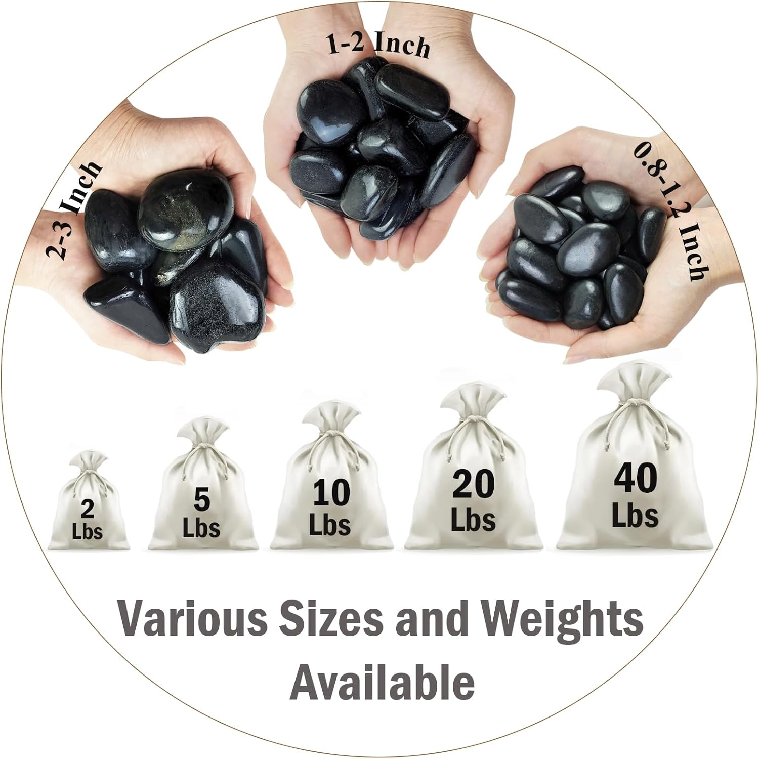 40 lbs Black River Rocks for Landscaping, 2-3 inch Pebbles for Indoor Plants, Large Decorative Stones for Planters Aquarium Fish Tank and Garden Rocks