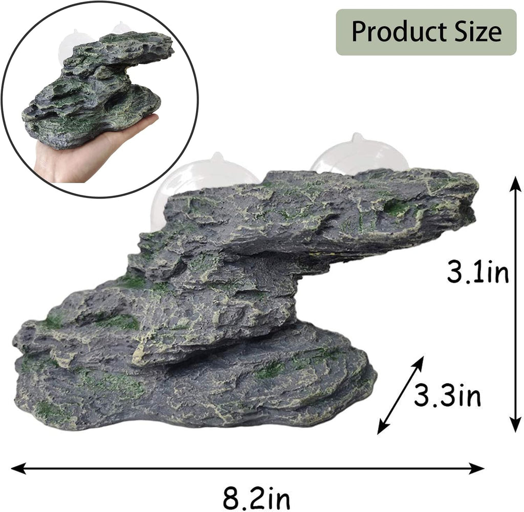 Turtle Basking Platform Reptile Climbing Shale Resin Step Ledge Stone Aquarium Ornament Rock Landscaping Decoration with Suction Cups for Frogs Newts Amphibians Lizard (Medium:8.2”Lx3.3”Wx3.1”H)