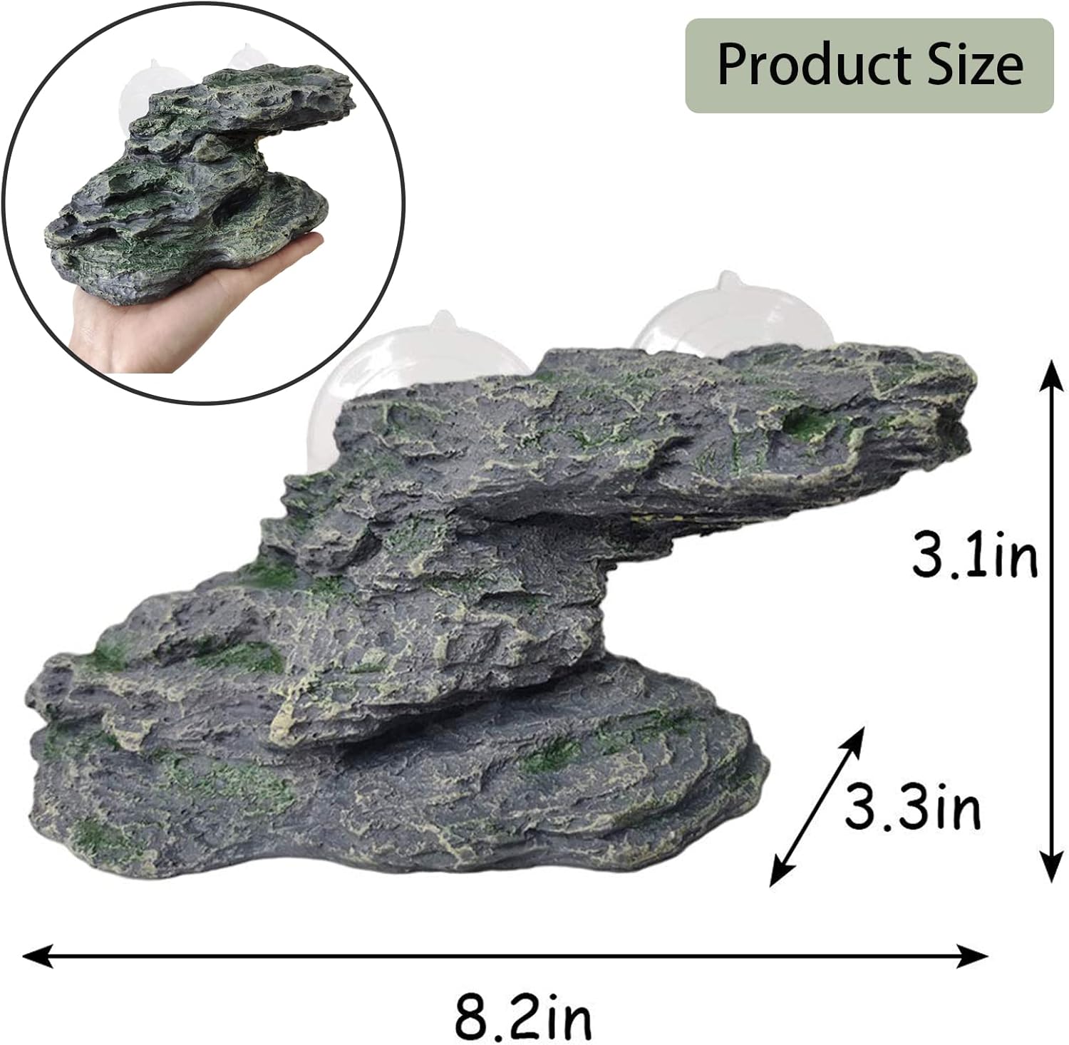 Turtle Basking Platform Reptile Climbing Shale Resin Step Ledge Stone Aquarium Ornament Rock Landscaping Decoration with Suction Cups for Frogs Newts Amphibians Lizard (Medium:8.2”Lx3.3”Wx3.1”H)