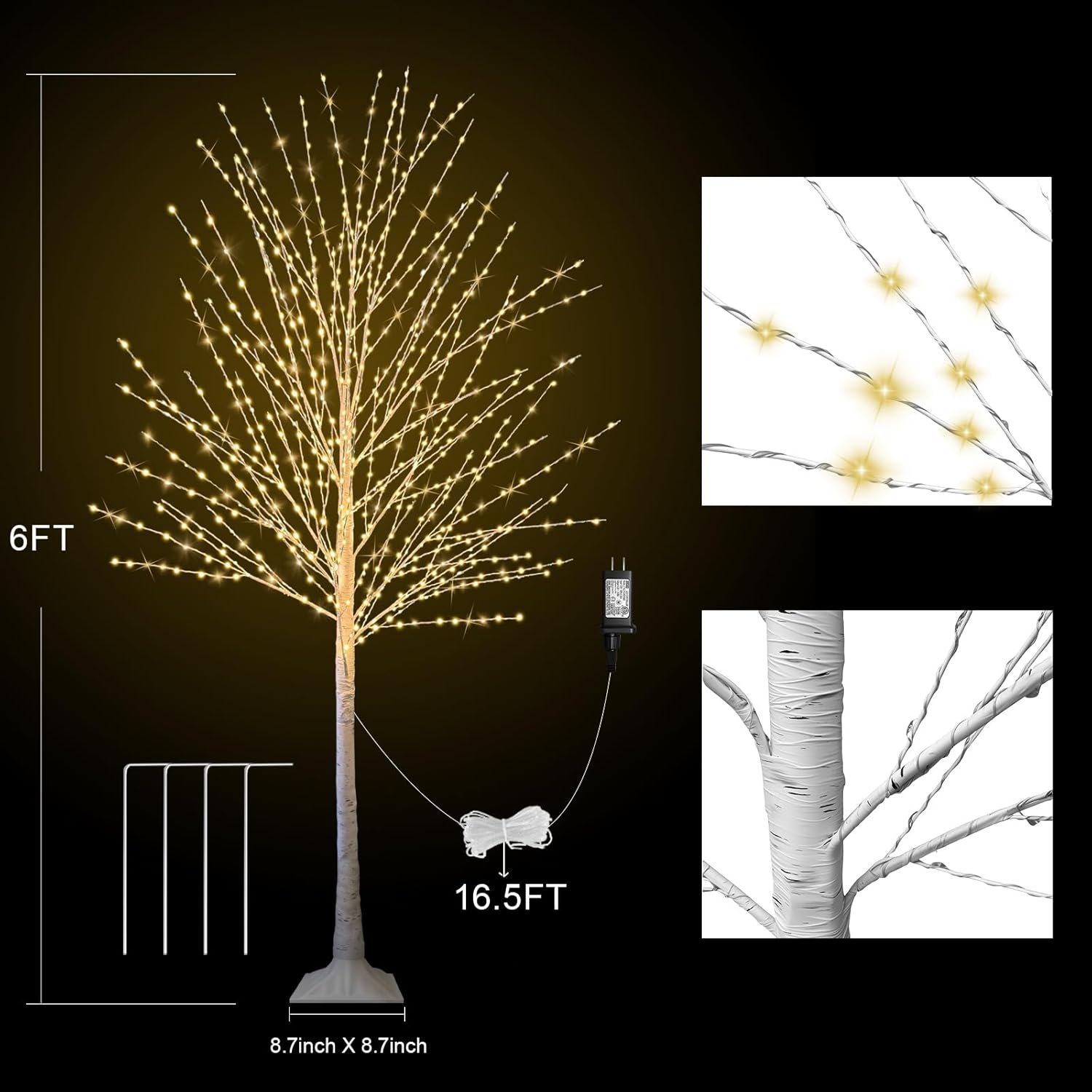 6FT Lighted Birch Tree, Birch Tree with 880 LED Lights, 8 Twinkling Modes and Timer, Dimmable, Twinkle Christmas Tree for Indoor Outdoor Home Party Garden Wedding Decorations
