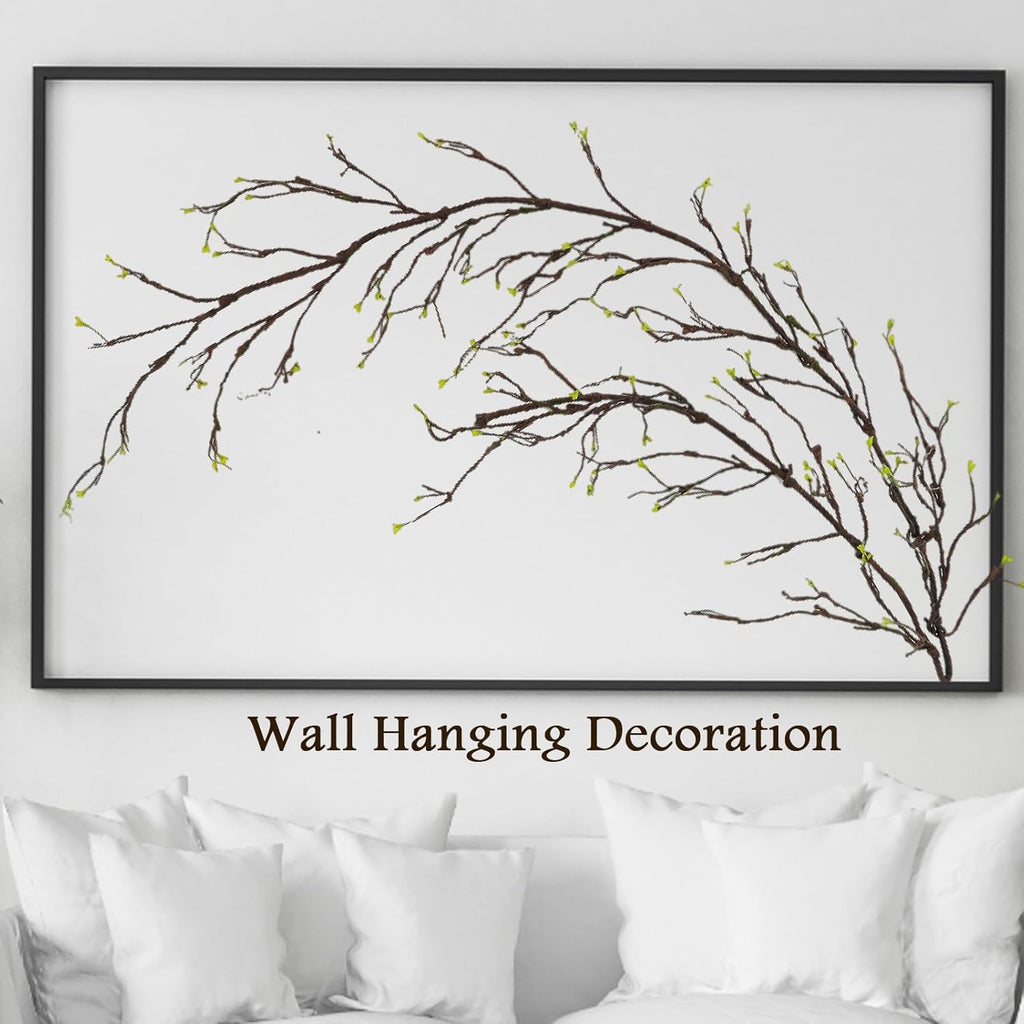 300cm/118inch Long Realistic Artificial Fake Tree Branches Bendable Wood Greenery Twigs Willow Stems Grape Vine Garland Plants For Wall Porch Hanging Garden Outdoor Wedding Room Christmas Decoration