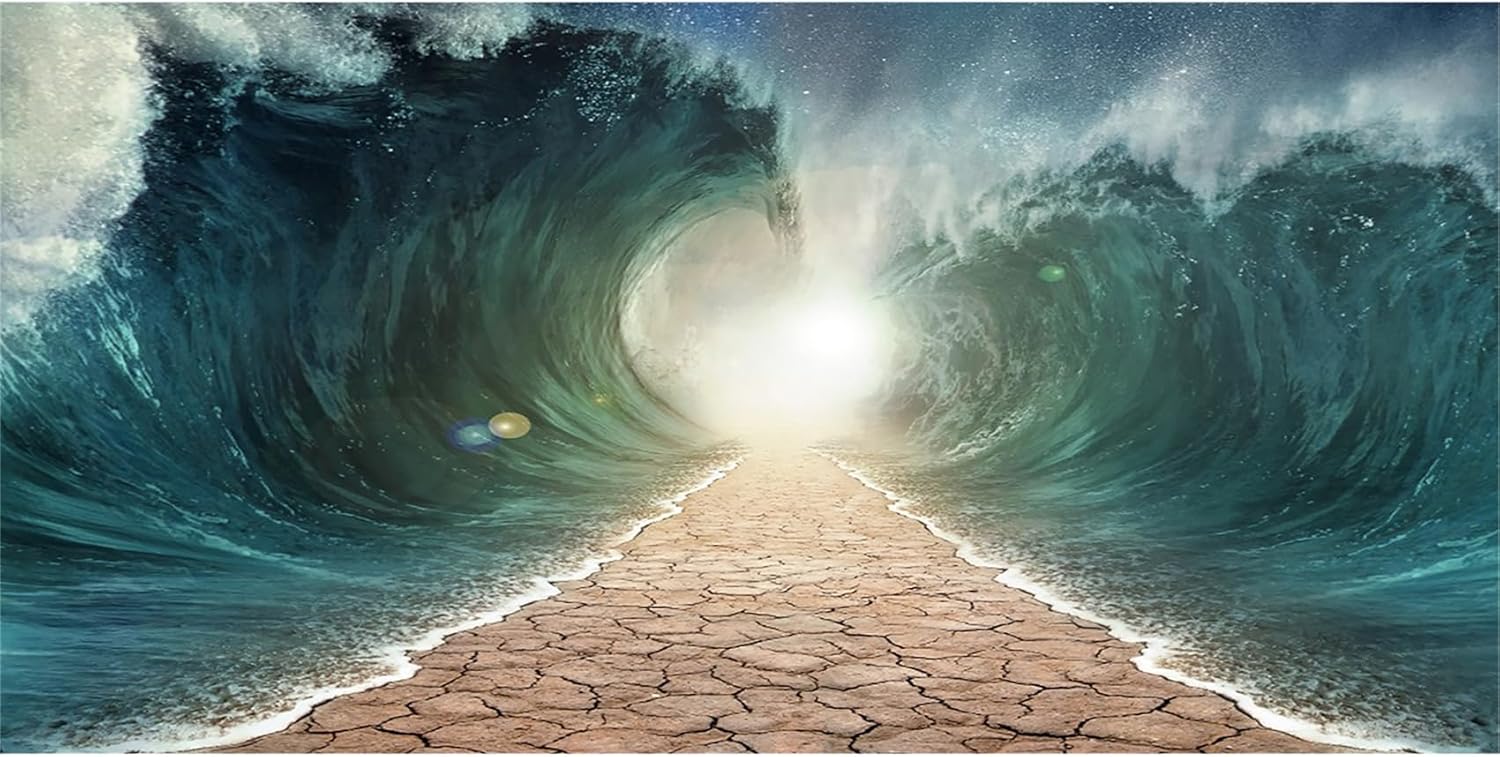 Baocicco 20x10ft Moses Divided Sea Pathway Backdrops Photography Background Judaism Catholic Christian Church Religion Backdrop Holiday Holy Day Religious Belief Easter Polyester Photo Studio Props