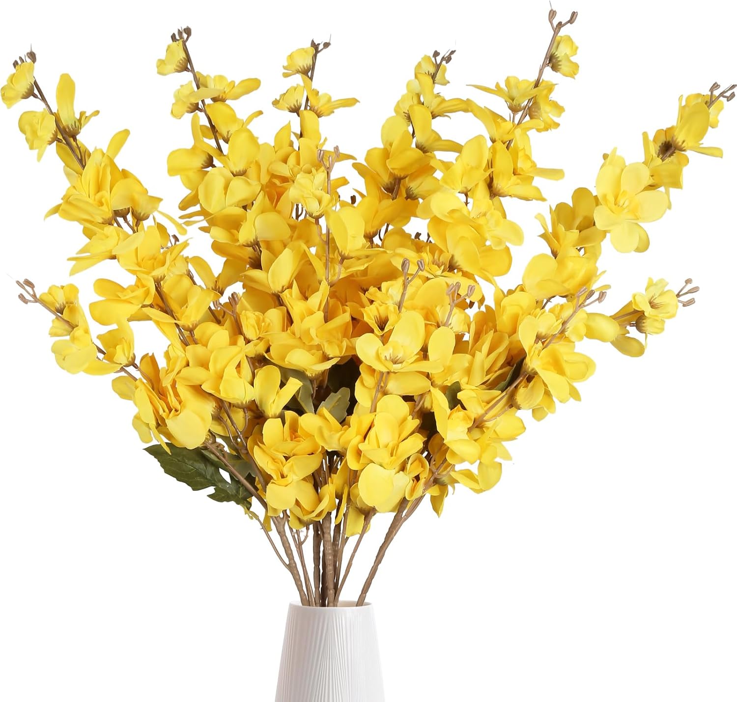 6PCS Yellow Delphinium Artificial Flower Lifelike Silk Larkspur Flowers Plant 35.43" Long Stem Blossoms Fake Flowers for Tall Vase Floral Arrangements Home Table Wedding Decor(Yellow)