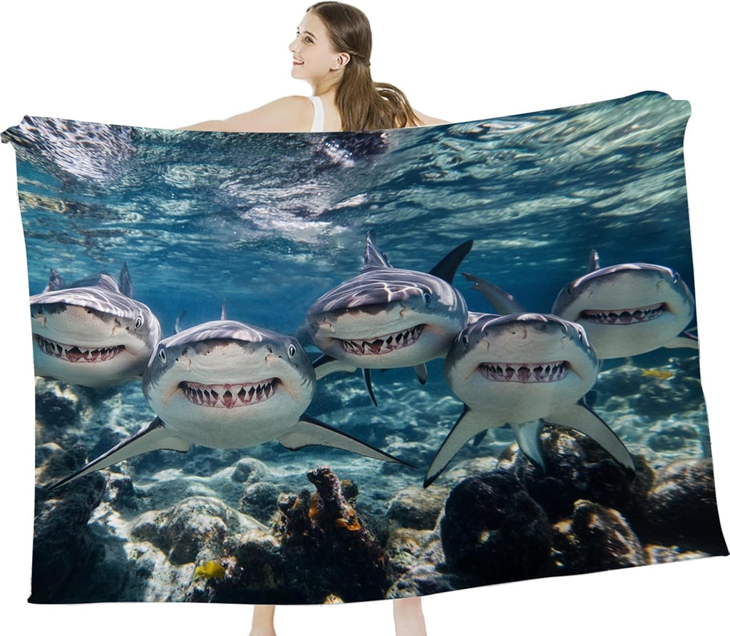 Funny Shark Blanket Marine Life Animal Throw Blankets Gifts for Girls Boys Kids Shark Lover Soft Cozy Fleece Plush for Couch Sofa Bed 80"x60"