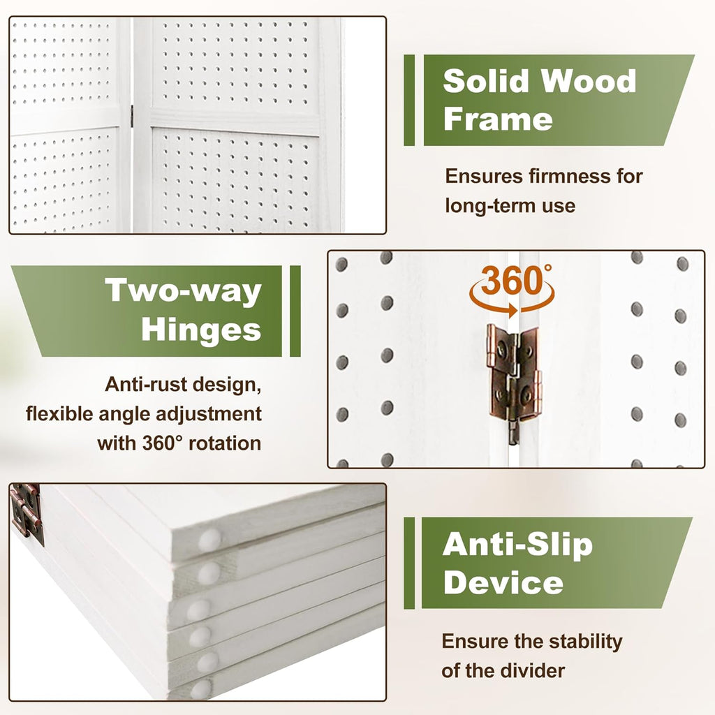 NicBex 8 Panel Pegboard Display,5.6FT Wood PegBoard Room Dividers,Folding Privacy Screens Portable Freestanding Display Board for Craft/Art Shows,Room Separation,White