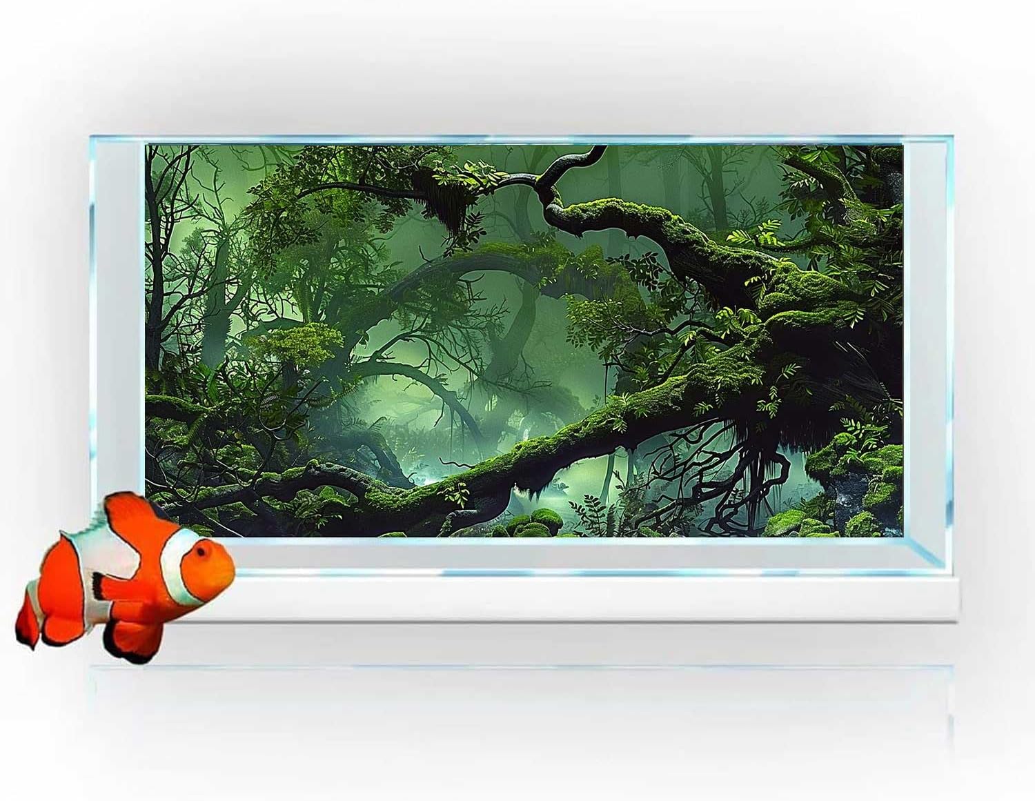 Foggy Forest Terrarium BackgroundStone Green Tree Tropical Reptile Habitat Rainforest Aquarium Background, Polyester Background 6 EVA Double-Sided Tapes 36x18 inches/90x45