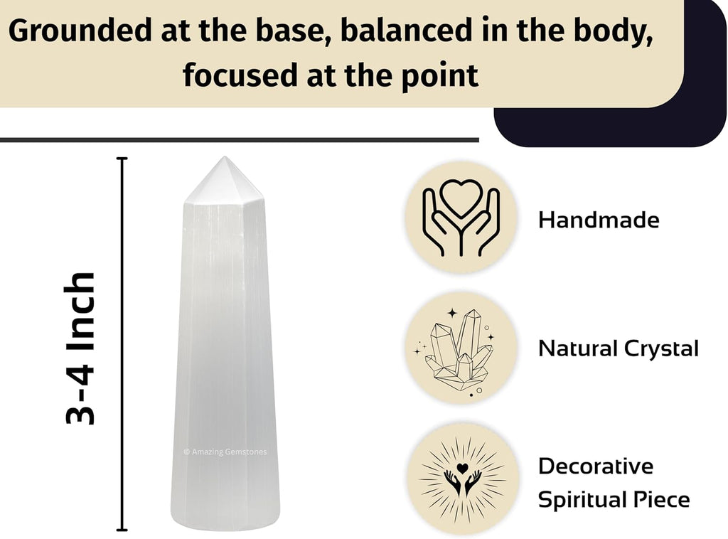Amazing Gemstone Selenite Crystal Towers - Natural Healing Crystal Point Obelisk for Reiki Healing and Crystal Grid (3 Inch)