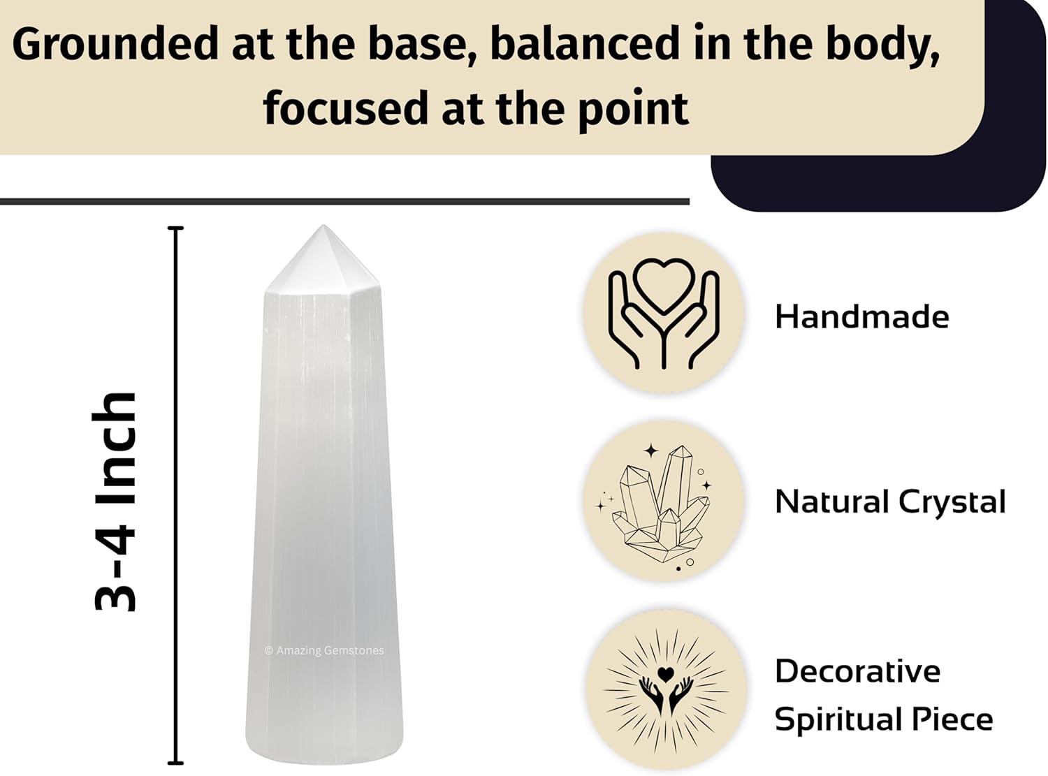 Amazing Gemstone Selenite Crystal Towers - Natural Healing Crystal Point Obelisk for Reiki Healing and Crystal Grid (3 Inch)