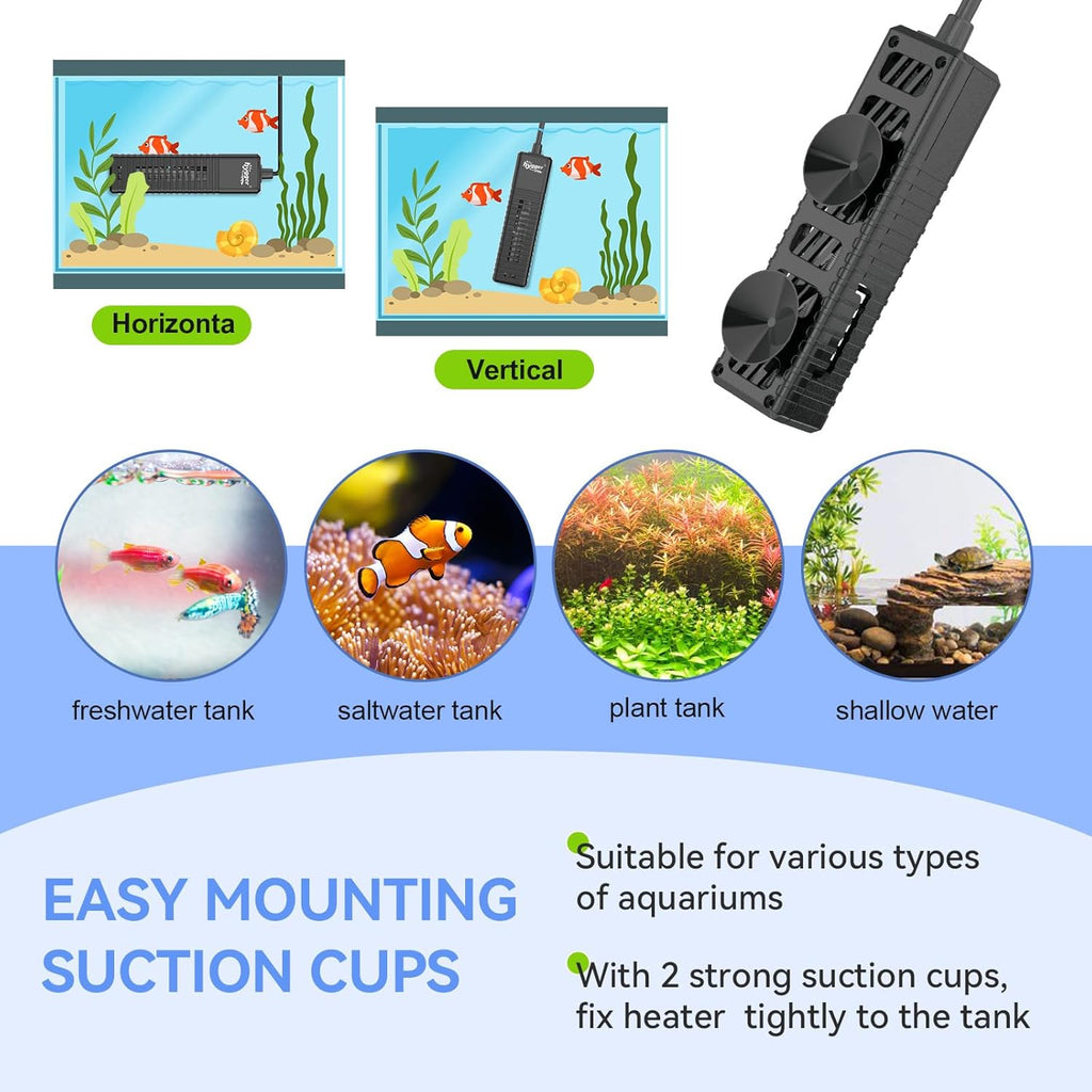 hygger Nano Submersible Aquarium Heater for 10-15 Gallon Fish Tank Betta Heater with Digital Display, Adjustable Temperature Controller 75Watt