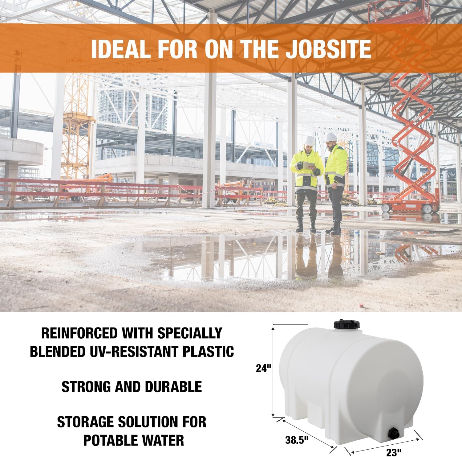 RomoTech 60 Gallon Polyethylene Storage Tank with Legs–Heavy-Duty Horizontal Water Storage Tank for Farms, Industrial or Chemical Use–UV-Resistant, Rustproof, BPA-Free Plastic Liquid Tank, 82123939