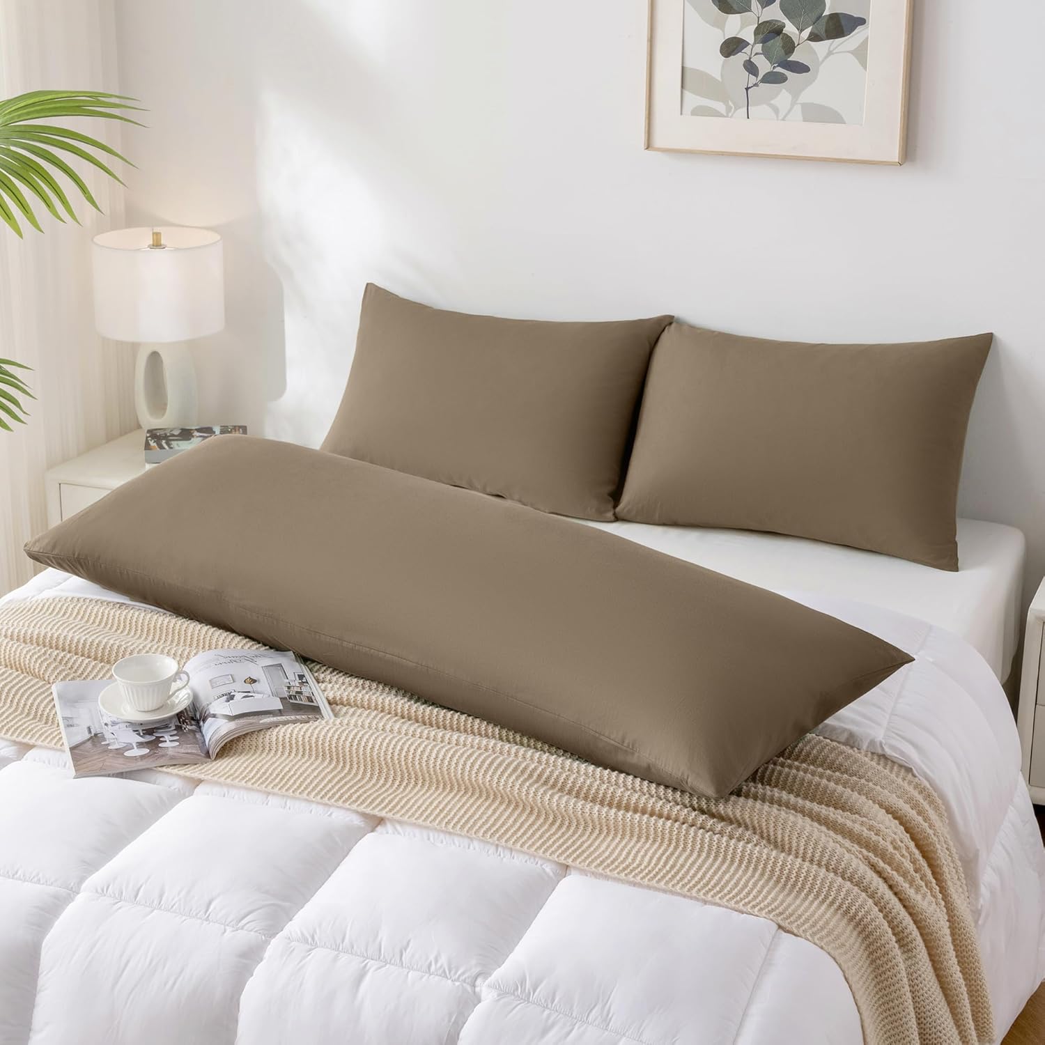 JELLYMONI Pillowcases King Set of 2 Cotton Envelope Pillow Covers Khaki 20×36in Bed Pillow Cases 100% Washed Cotton Soft Breathable (Pillows are not Included)