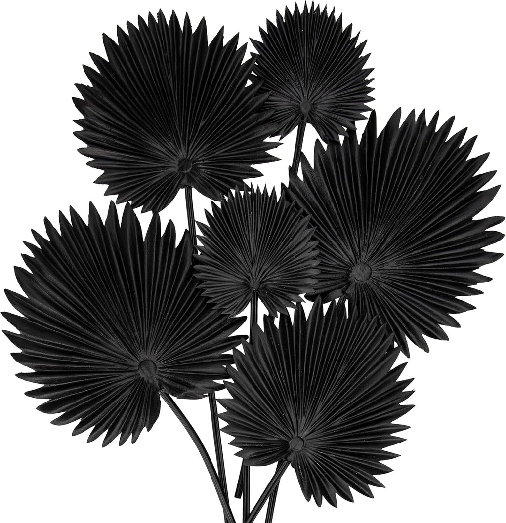 6 Pcs Pu Foam Black Artificial Palm Leaves Faux Palm Tropical Leaves Fake Palm Fronds for DIY Wedding Bouquets Fake Leaves for Centerpieces Arrangements Bridal Shower Palm Leaf for Home Decor