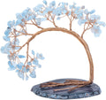 mookaitedecor Natural Aquamarine Crystal Money Tree Agate Slice Base Feng Shui Bonsai Crystal Tree for Wealth Luck Desk Decor, 4.5-5.2 Inch High