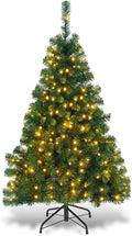 Goplus 4.5ft Pre-Lit Artificial Christmas Tree, Premium Spruce Hinged Xmas Tree with 200 LED Lights, Solid Metal Stand, UL-Certified Transformer, for Home Office Indoor Decor