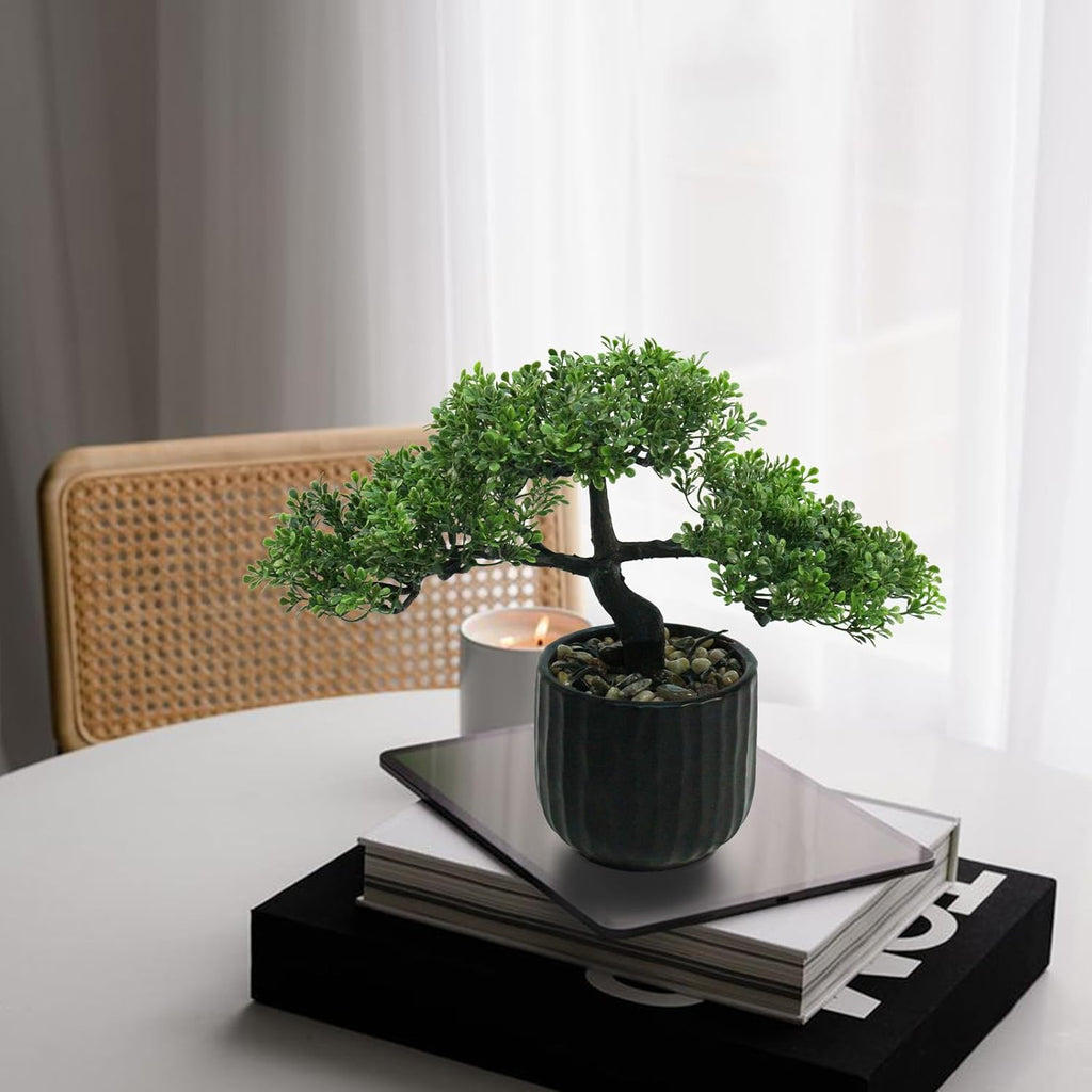 Artificial Bonsai Tree - Small Faux Bonsai Plants Indoor Japanese Fake Greenery Potted Plant with Ceramic Pot for Home Office Bedroom Living Room Bookcase Indoor Shelf Porch Decoration (14 x10.5 in)