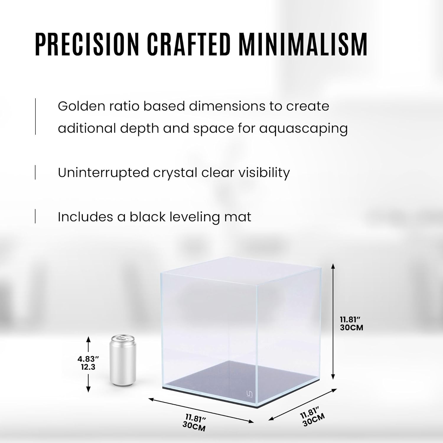 UNS Ultra Clear Rimless Tank - 7.1GAL | 27L - 11.81x11.81x11.81 | 30x30x30 CM, 5mm Glass Thickness, Leveling Mat Included - Low Iron, High Clarity Fish Tank w/ 45° Mitered Edge - [30C]