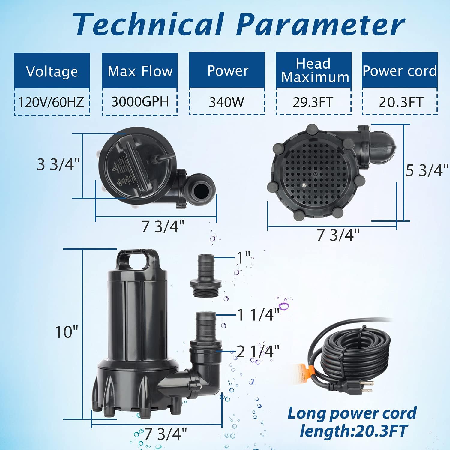 WaterRebirth (PB3000,3000GPH) High Flow Submersible Water Pump-Home/Inline Water Pump-Submersible Pump-Water Transfer Pump-Aquarium Pump