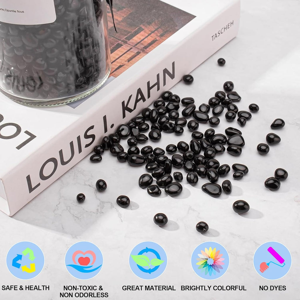 Keedolla 3Lb Aquarium Fish Tank Gravel Rocks Glass Pebbles Gemstones, Glass Stones Vase Filler for Fountain Succulent Plant Decorative Rock Pebble Stone - Black