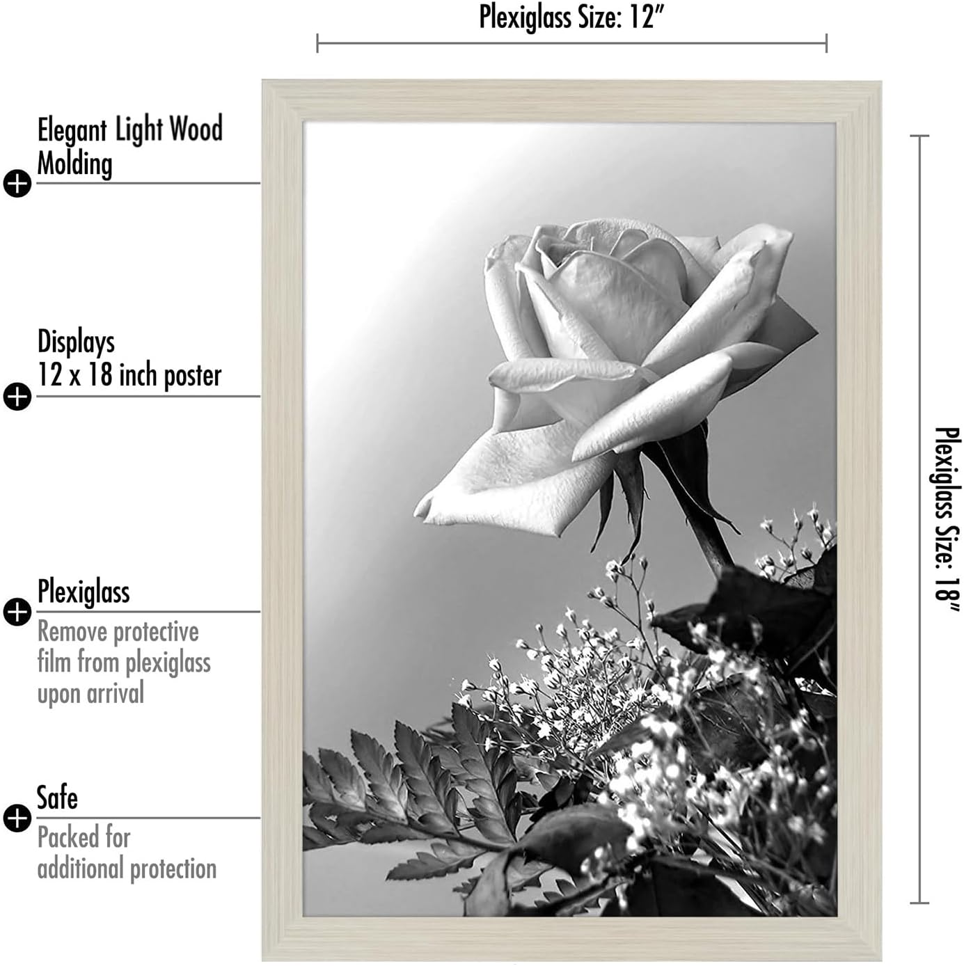 Americanflat 12x18 Poster Frame with Polished Plexiglass - Wide Picture Frames Made of Engineered Wood for Vertical or Horizontal Wall Display - Epic Collection - Light Wood