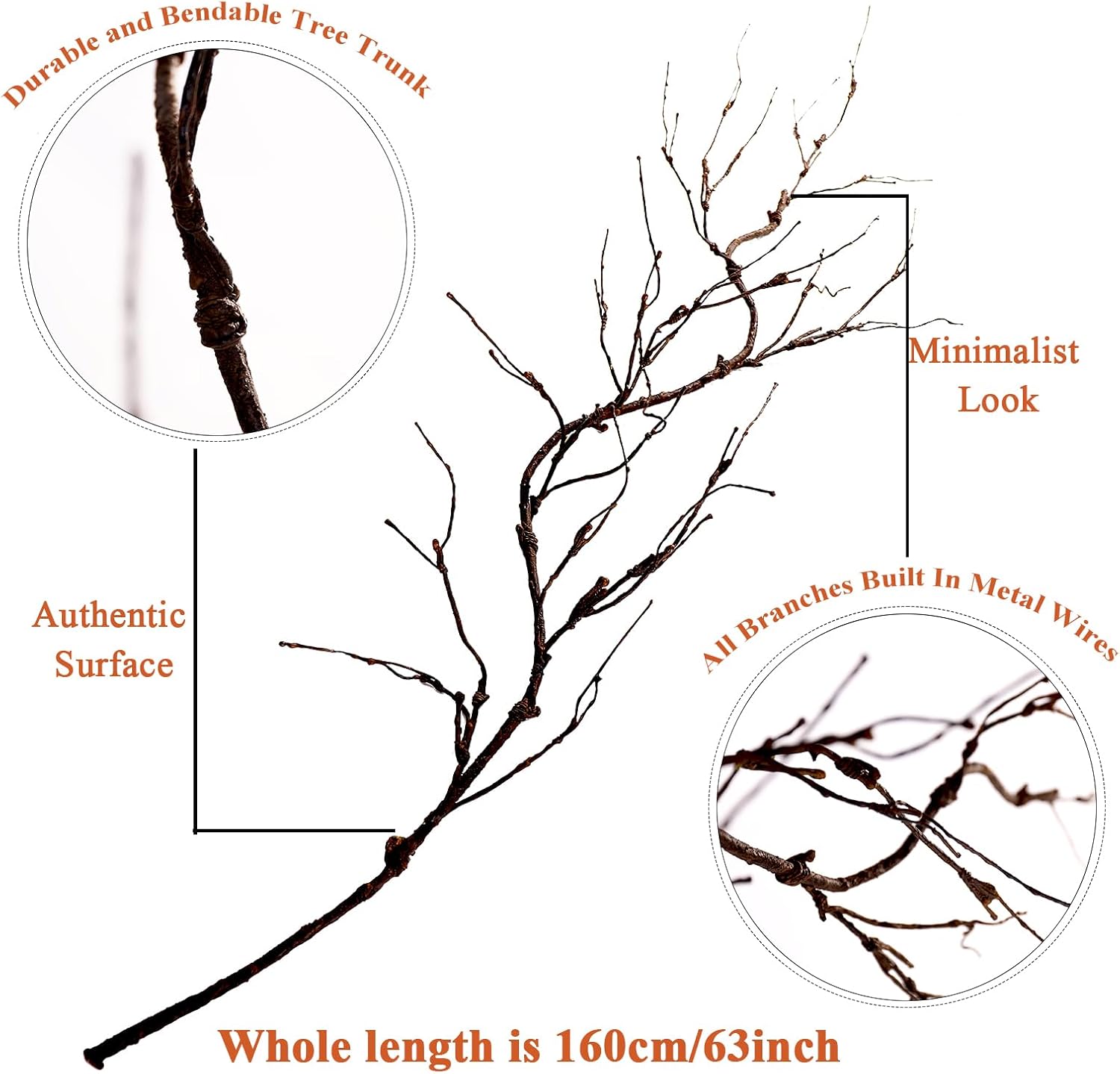 4Pcs Bendable Realistic Artificial Tree Branches Faux Cherry Blossom Wood Craft Twigs Garland Grape Cane Vines Plants Stick Wall Hanging Climbing Tree for Minimalist Halloween Arch Decoration