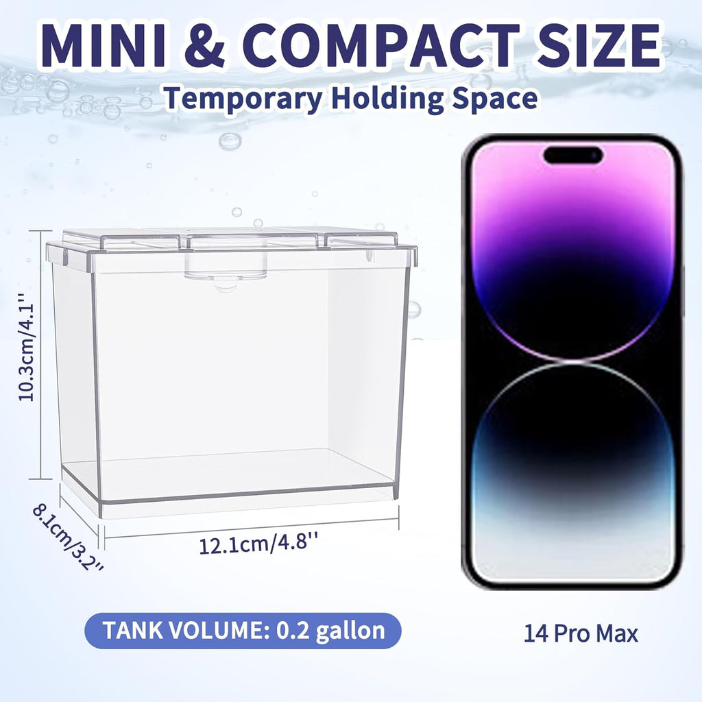 Mini Betta Fish Tank, Small Fish Bowl for Temporary Space, 0.2 Gallon Stackable Cube Tank with Artificial Plants and Gravels for Small Fish, Insect, Shrimp, Crab, Spider. (Pack-2)