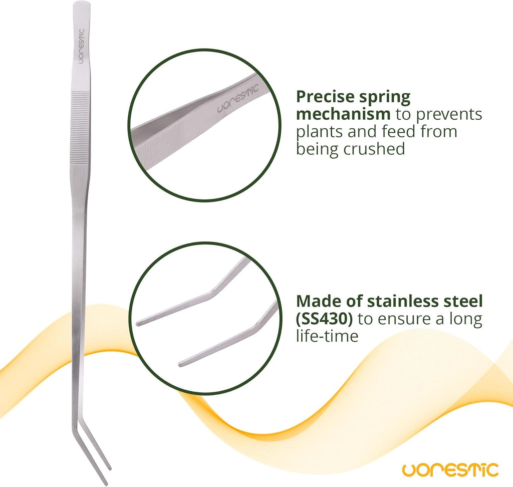 VORESTIC 23.6” Extra Long Tweezers for Aquarium, 2 Pcs Straight and Curved Aquarium Tweezers Extra Long Ideal for Fish Tanks, Feeding and Aquatic Plant Care, Reptile Feeding Tongs, Aquascaping Tools