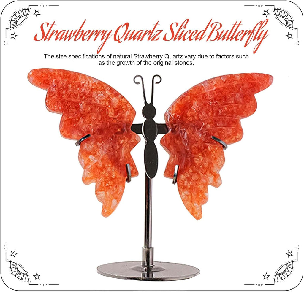 Apengshi Crystal Butterfly Ornament, Amethyst Agate Wings, Home Office Tabletop Decor (Strawberry)