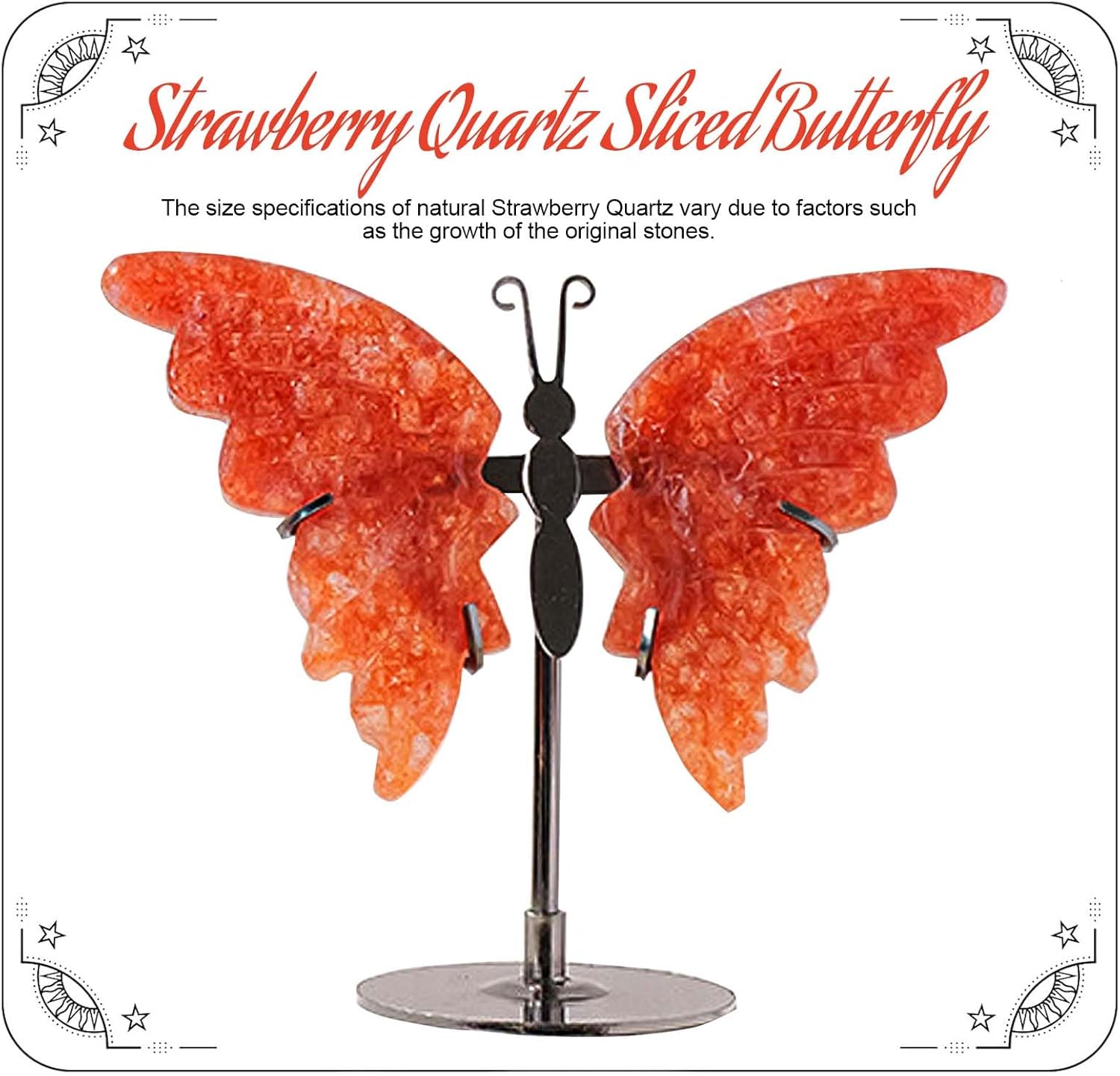 Apengshi Crystal Butterfly Ornament, Amethyst Agate Wings, Home Office Tabletop Decor (Strawberry)