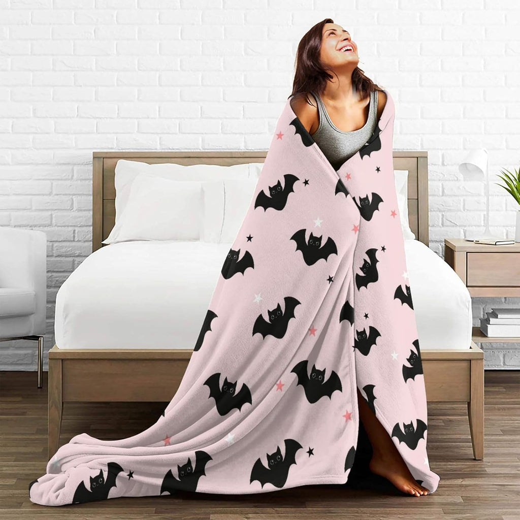 Pink Bat Throw Blanket Bats Print Throw Blankets for Couch Sofa Bed Stuff Decor Soft Cozy Fleece Plush Warm Flannel Bedding for Lover Men Women Boys Girls 40"x50"