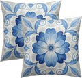 Blue White Moroccan Tile Throw Pillow Covers Set of 2 Ultra-Soft All-Season Pillow Shams with Hidden Zipper,Durable for Sofa Bed Car Decor & Gift Luxury 18x18IN