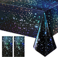 2 Pack Iridescent Galaxy Holography Tablecloth, 54'' x 108'' Color-Shifting Space Table Cover with Reflective Stars, Disposable Plastic, Waterproof & Durable for Starry Night, Birthday, Party Décor
