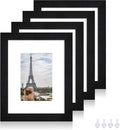 8x10 Picture Frame Set of 4, Made of Real Glass and Rustic Black Wooden Frame, 8 by 10 Photo for Wall or Tabletop - Display Picture 5x7 with Mat or 8x10 Without Mat