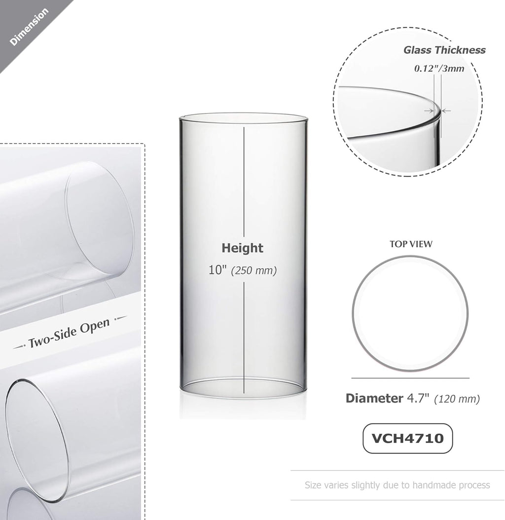 WGVI Hurricane Candle Holder Sleeve, Wide 4.7", Height 10", Clear Glass Cylinder Candleholder, Chimney Tube, Open Ended Candle Shade, 6 Pieces Bulk