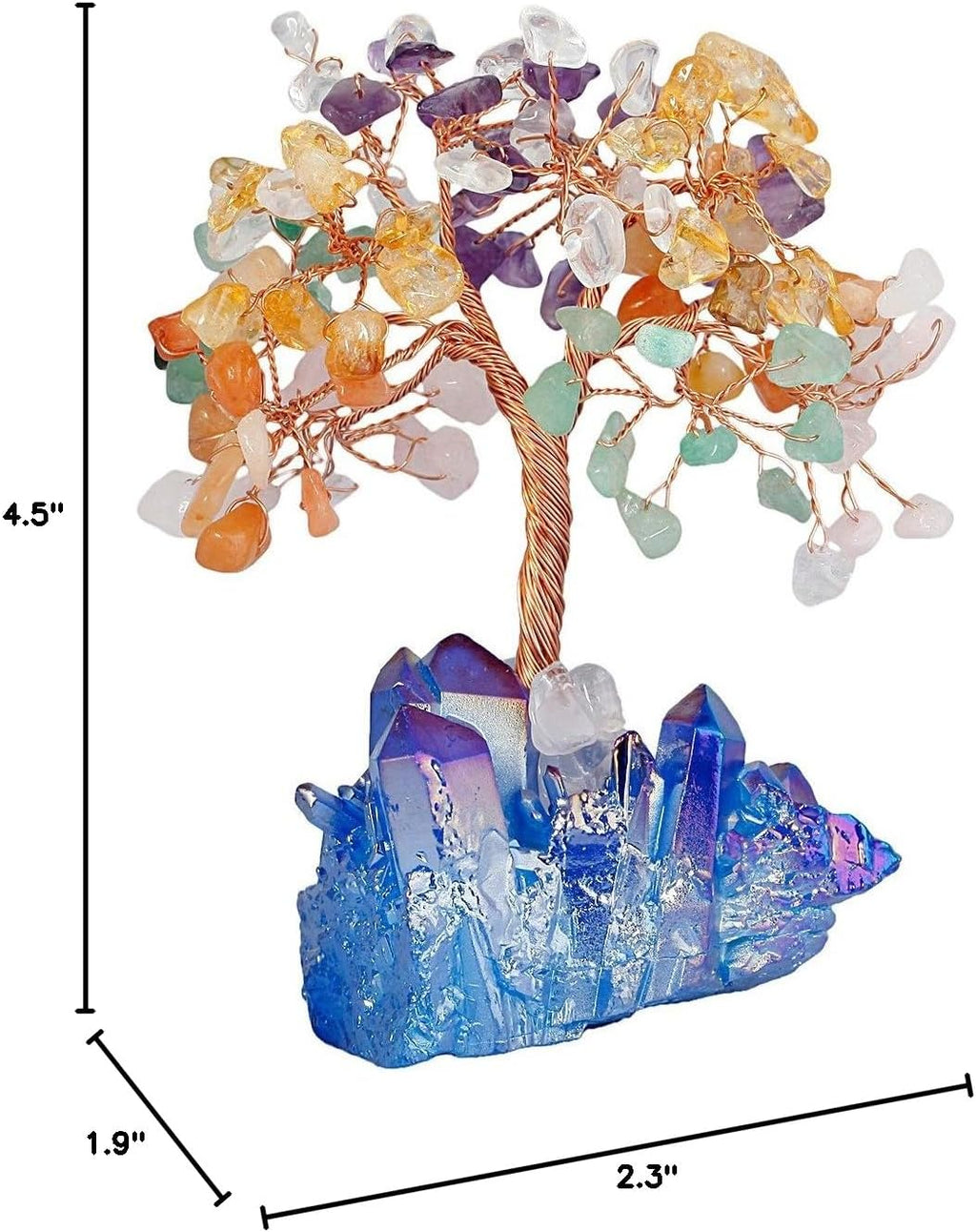 mookaitedecor Colorful Crystal Tree, Quartz Cluster Blue Titanium Crystals Base Bonsai Money Tree for Wealth and Luck