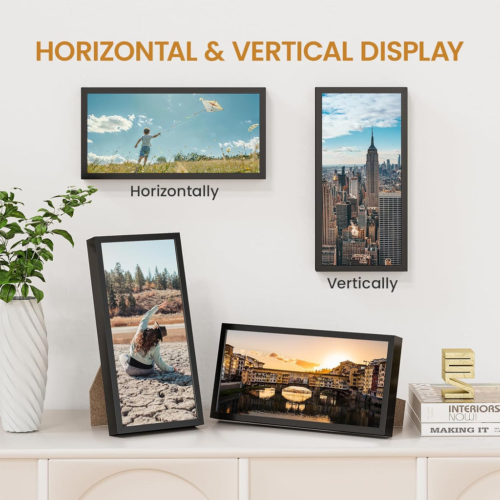 5x10 Aluminum Metal Picture Frame,Tempered Glass Black Photo Frame 5x10 for Family Photo,Posters,Art,Document to Wall Mount Horizontally or Vertically