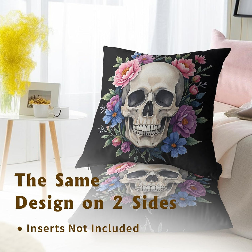 Bohemian Skull Throw Pillow Covers Set of 2 Ultra-Soft All-Season Pillow Shams with Hidden Zipper,Durable for Sofa Bed Car Decor & Gift Luxury 18x18IN