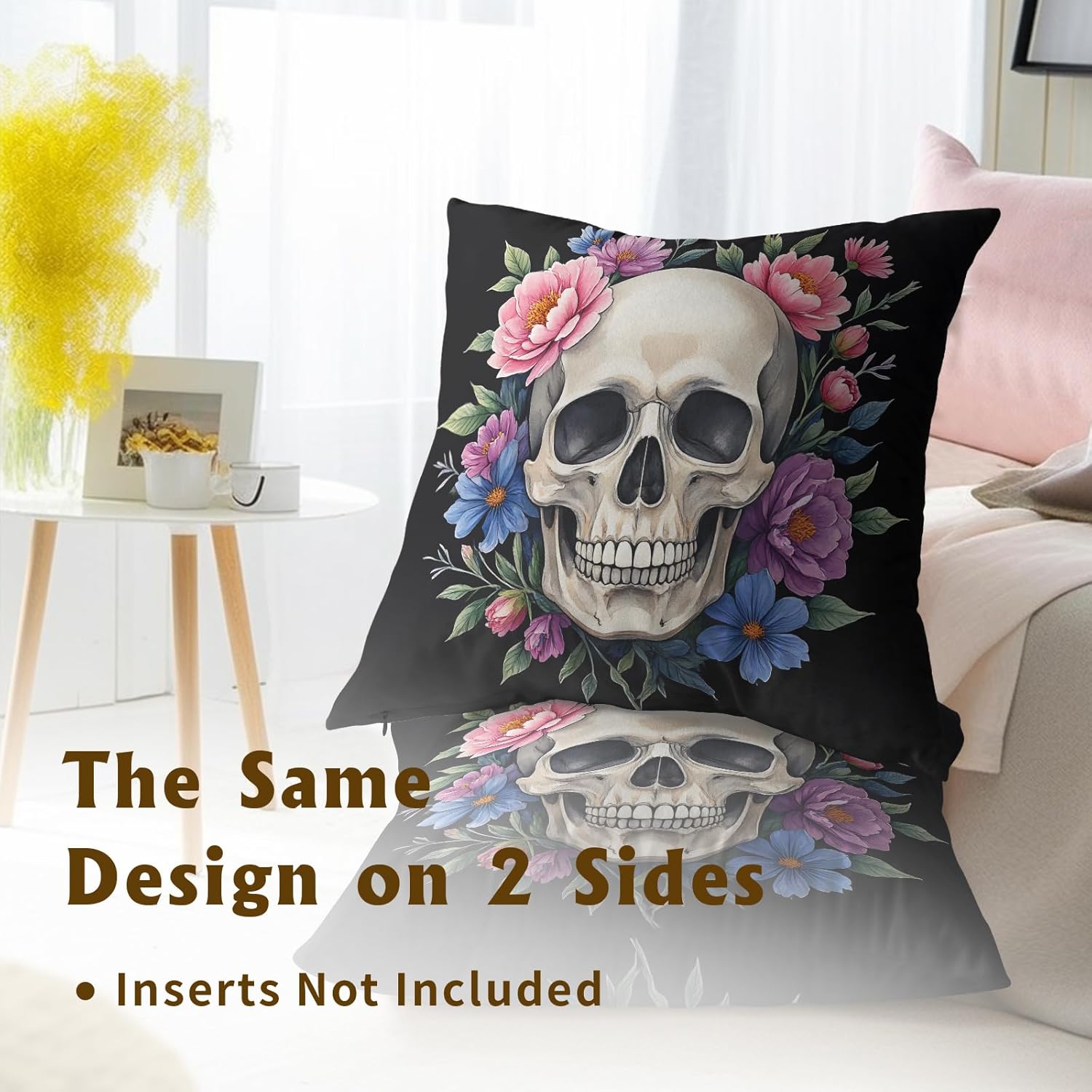 Bohemian Skull Throw Pillow Covers Set of 2 Ultra-Soft All-Season Pillow Shams with Hidden Zipper,Durable for Sofa Bed Car Decor & Gift Luxury 18x18IN