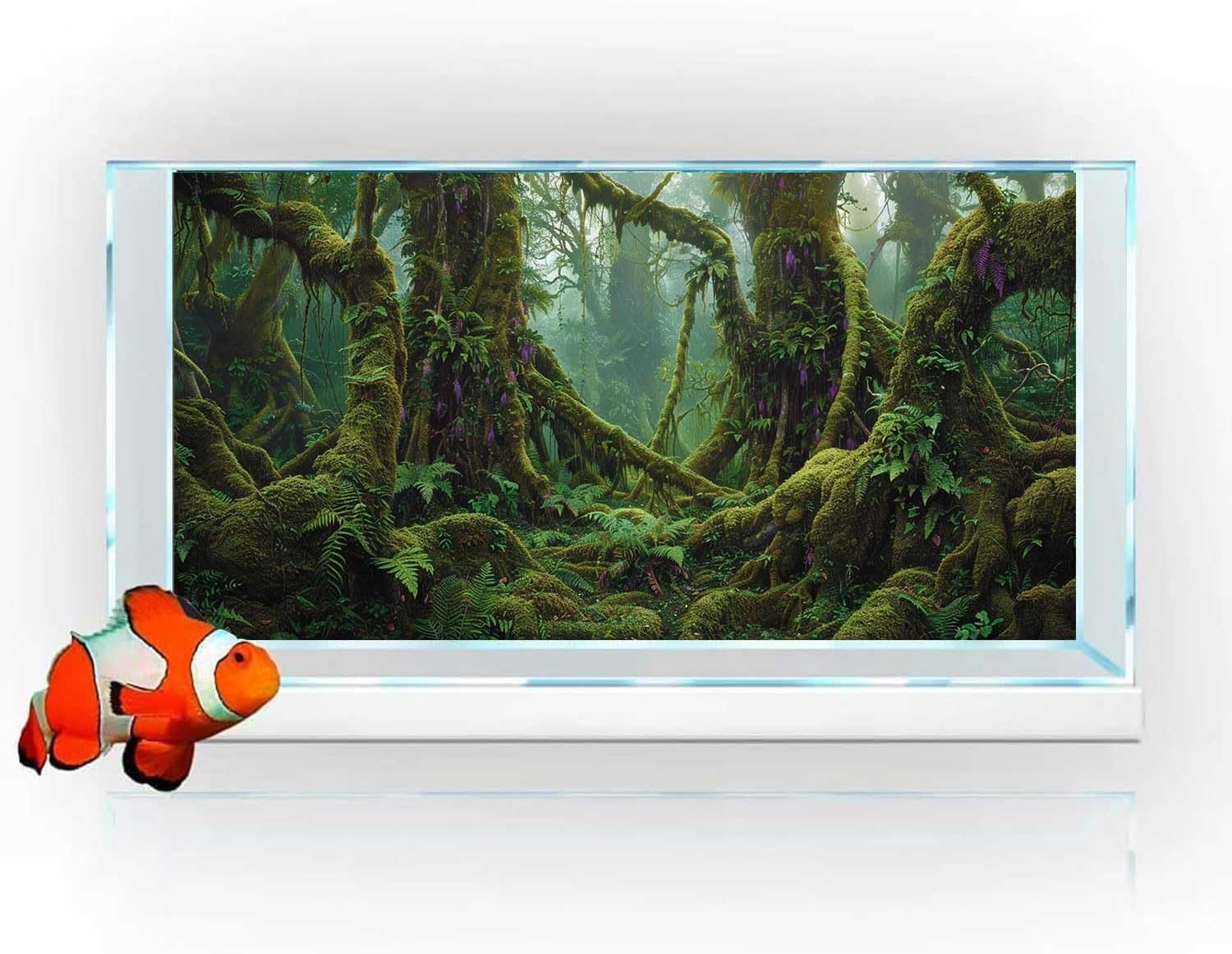 Tropical Forest Aquarium Background, Green Huge Tree Reptile Habitat Rainforest Terrarium Background, 6 EVA Double-Sided Tapes 36x18 inches/90x45