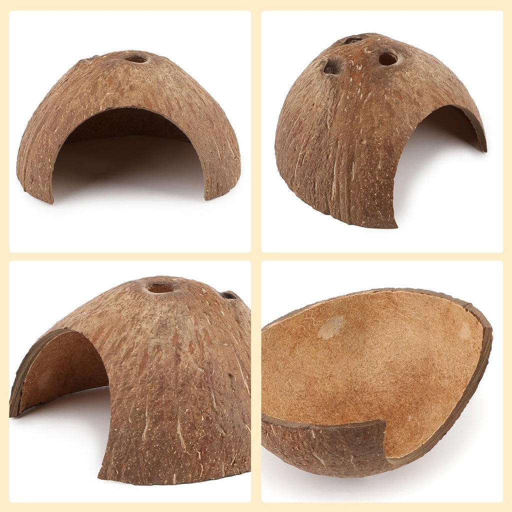 Hypeety Natural Coconut Reptile Habitat Hideout for Reptile, Lizard, Spider, Snake, Aquarium, Fish Hide Cave Hermit Crabs, Hamsters Natural Coco Hut Organic Non-Toxic Aquarium Decoration