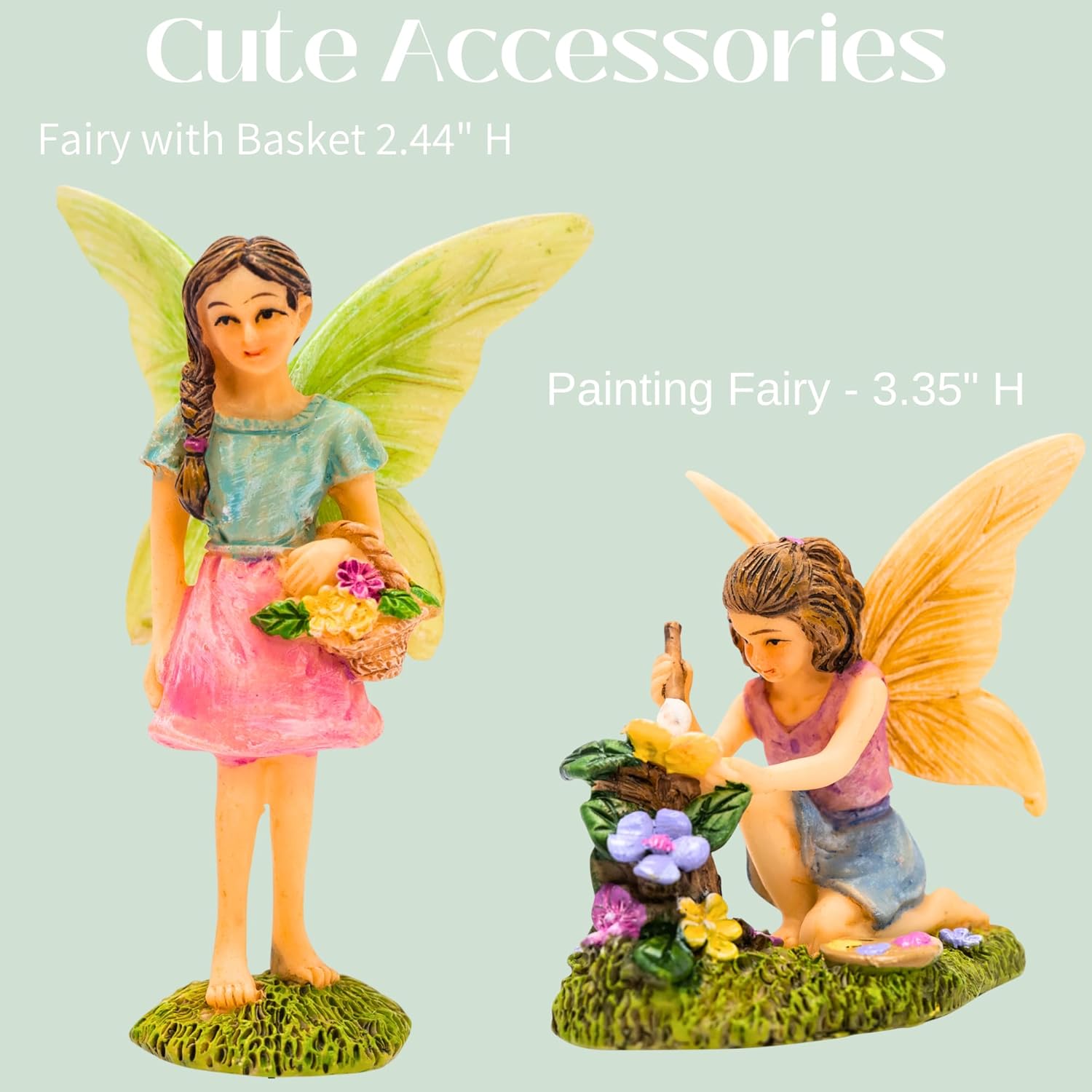 PRETMANNS Fairies for Fairy Garden - Colorful Accessories for an Indoor or Outdoor Miniature Garden - an Adorable Figurine Kit - 2 Pieces