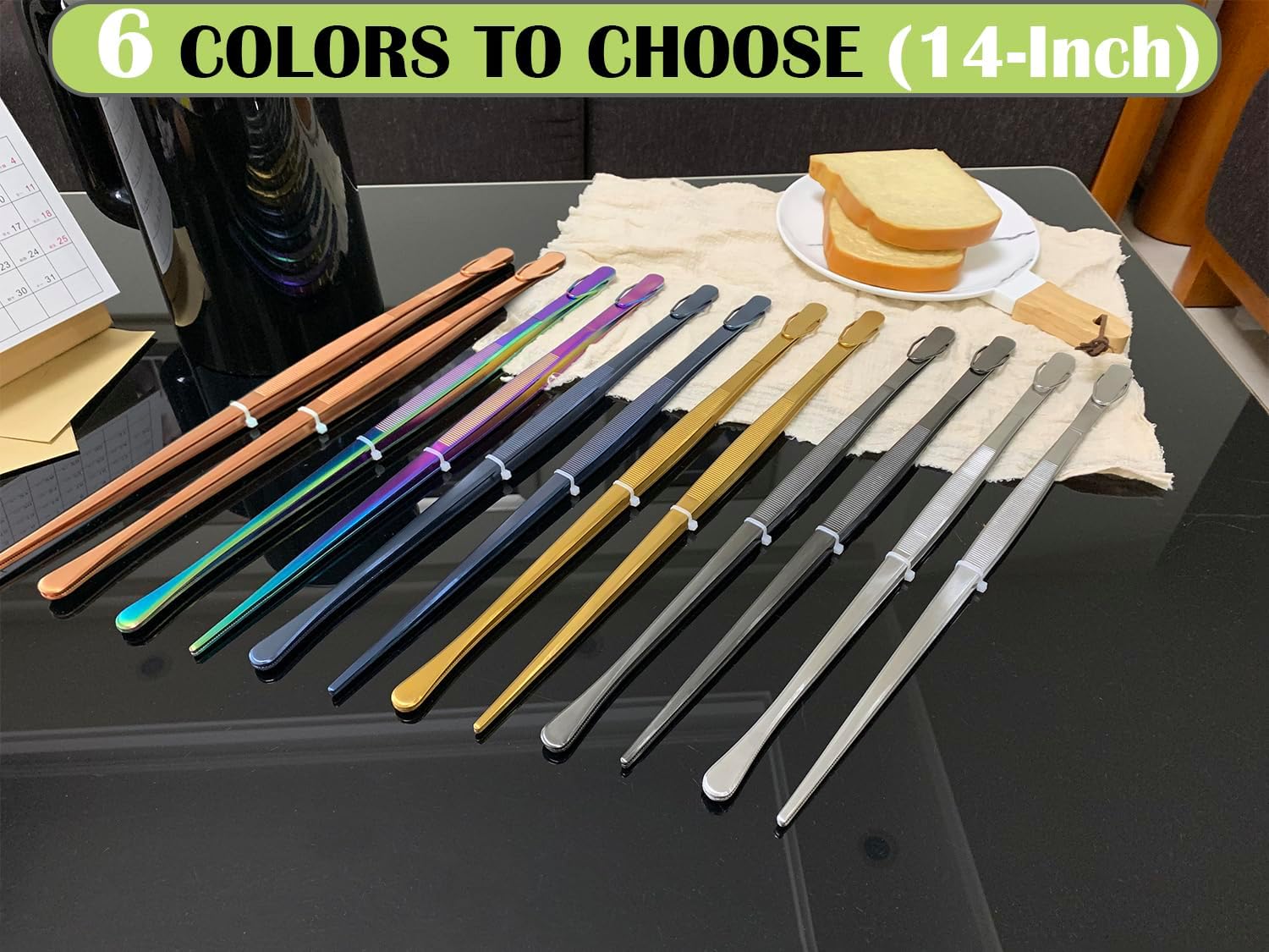 JETKONG 2 Pcs 14-Inch Culinary Tweezers Extra Long Food Tweezers Kitchen Tweezer Tongs for Cooking Grilling and BBQ (Rainbow)