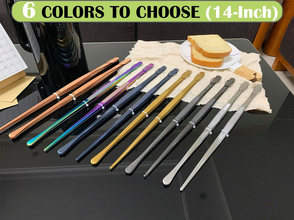 JETKONG 2 Pcs 14-Inch Cooking Tweezers Extra Long Stainless Steel Food Tweezers Kitchen Tweezer Tongs (Gold)