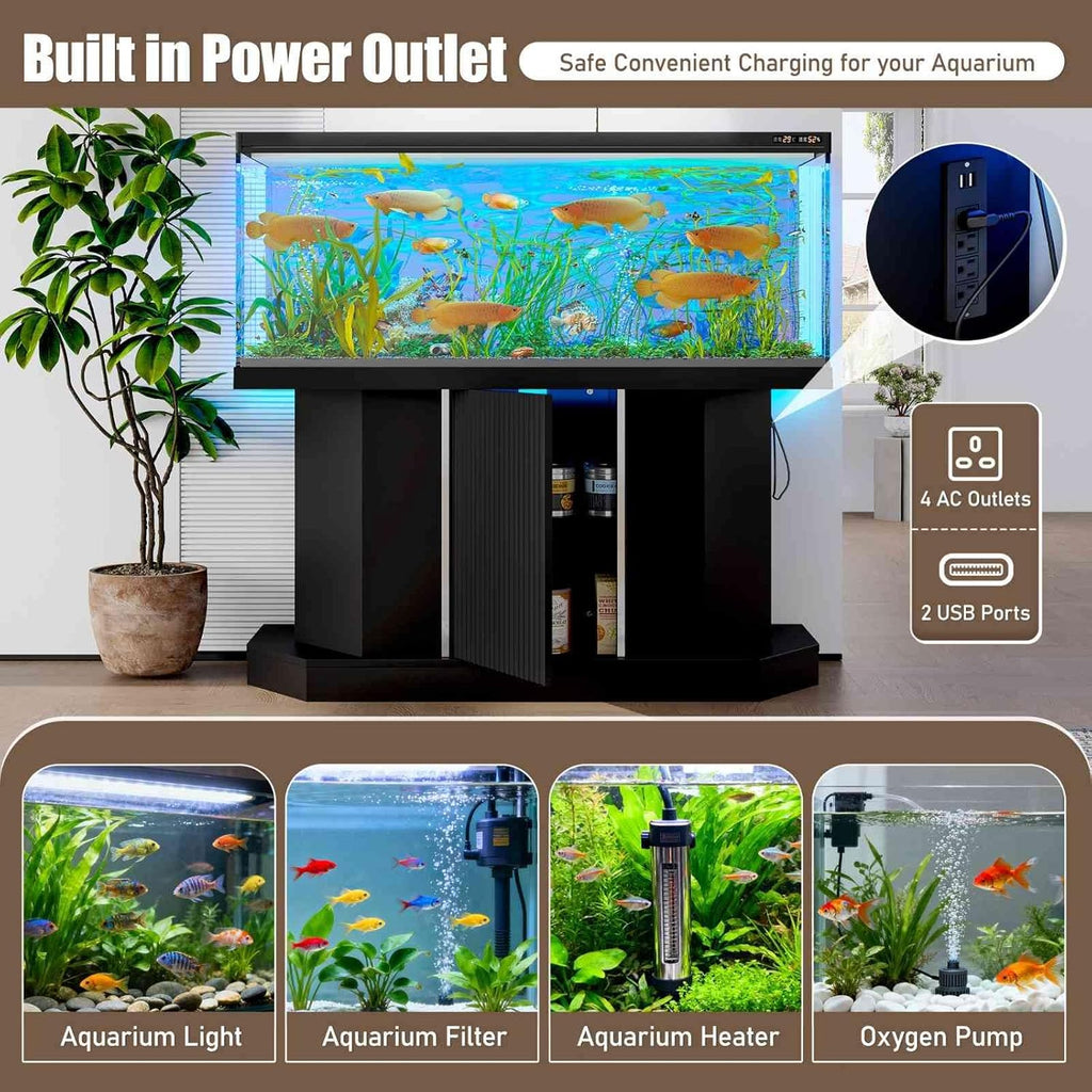 Fish Tank Stand for 55-75 Gallon Aquariums with Built-in Power Station, 880LBS Capacity Aquarium Cabinet, MDF Storage Base for Large Fish Tanks & Reptile Terrariums
